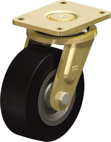 Blickle - 8" Diam x 3-9/64" Wide x 10-1/32" OAH Top Plate Mount Swivel Caster - Solid Rubber, 1,870 Lb Capacity, Ball Bearing, 6-7/8 x 5-1/2" Plate - Caliber Tooling