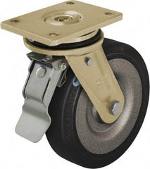 Blickle - 8" Diam x 1-31/32" Wide x 9-41/64" OAH Top Plate Mount Swivel Caster with Brake - Solid Rubber, 1,320 Lb Capacity, Ball Bearing, 5-1/2 x 4-3/8" Plate - Caliber Tooling