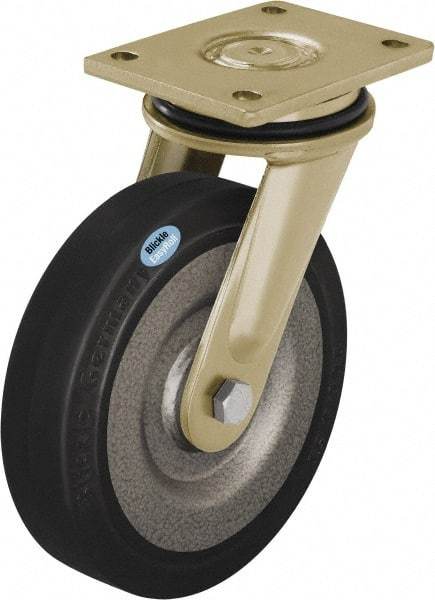 Blickle - 6-1/2" Diam x 1-31/32" Wide x 8-1/16" OAH Top Plate Mount Swivel Caster - Solid Rubber, 990 Lb Capacity, Ball Bearing, 5-1/2 x 4-3/8" Plate - Caliber Tooling