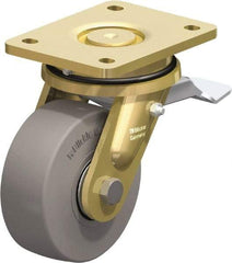 Blickle - 5" Diam x 1-31/32" Wide x 6-11/16" OAH Top Plate Mount Swivel Caster with Brake - Solid Rubber, 704 Lb Capacity, Ball Bearing, 5-1/2 x 4-3/8" Plate - Caliber Tooling