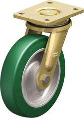 Blickle - 8" Diam x 1-31/32" Wide x 9-41/64" OAH Top Plate Mount Swivel Caster - Polyurethane-Elastomer Blickle Softhane, 1,760 Lb Capacity, Ball Bearing, 5-1/2 x 4-3/8" Plate - Caliber Tooling