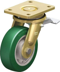 Blickle - 6" Diam x 1-31/32" Wide x 7-7/8" OAH Top Plate Mount Swivel Caster with Brake - Polyurethane-Elastomer Blickle Softhane, 1,210 Lb Capacity, Ball Bearing, 5-1/2 x 4-3/8" Plate - Caliber Tooling