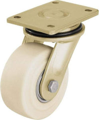 Blickle - 4" Diam x 2-5/32" Wide x 5-5/64" OAH Top Plate Mount Swivel Caster - Impact-Resistant Cast Nylon, 3,300 Lb Capacity, Ball Bearing, 5-1/2 x 4-3/8" Plate - Caliber Tooling