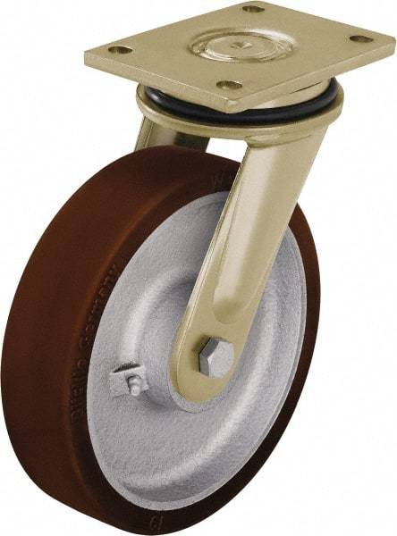 Blickle - 6-1/2" Diam x 1-31/32" Wide x 8-5/64" OAH Top Plate Mount Swivel Caster - Polyurethane-Elastomer Blickle Besthane, 1,760 Lb Capacity, Ball Bearing, 5-1/2 x 4-3/8" Plate - Caliber Tooling