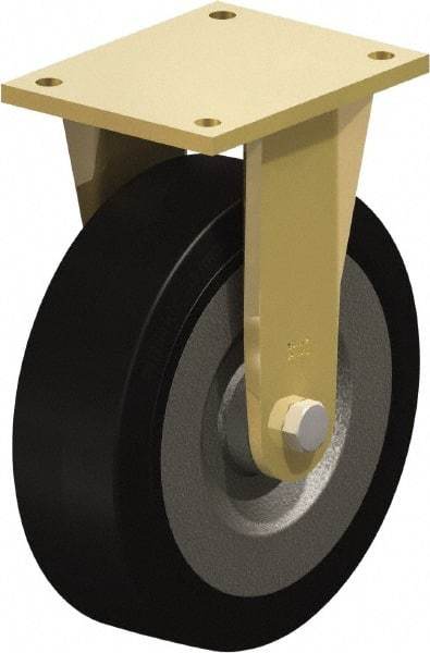 Blickle - 10" Diam x 3-9/64" Wide x 12" OAH Top Plate Mount Rigid Caster - Solid Rubber, 2,200 Lb Capacity, Ball Bearing, 6-7/8 x 5-1/2" Plate - Caliber Tooling