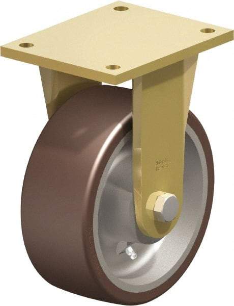 Blickle - 8" Diam x 3-9/64" Wide x 10-1/32" OAH Top Plate Mount Rigid Caster - Polyurethane-Elastomer Blickle Besthane, 3,520 Lb Capacity, Ball Bearing, 6-7/8 x 5-1/2" Plate - Caliber Tooling