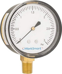 Value Collection - 2-1/2" Dial, 1/4 Thread, 0-3 Scale Range, Pressure Gauge - Lower Connection Mount, Accurate to 1.5% of Scale - Caliber Tooling