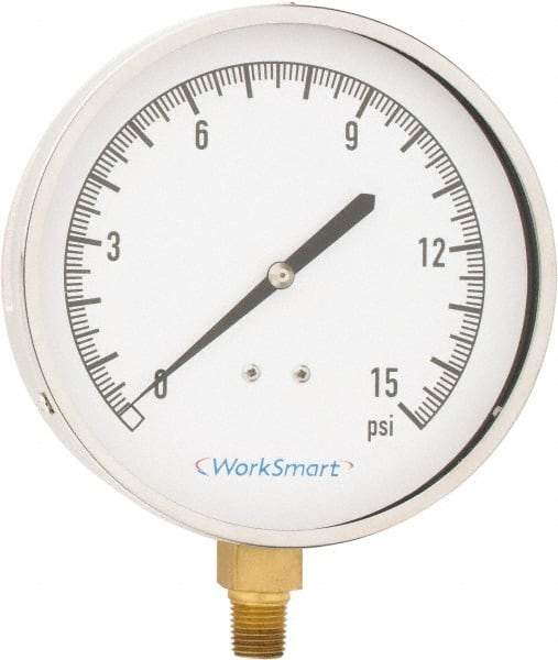 Value Collection - 4-1/2" Dial, 1/4 Thread, 0-15 Scale Range, Pressure Gauge - Lower Connection Mount, Accurate to 0.01% of Scale - Caliber Tooling