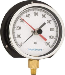 Value Collection - 4-1/2" Dial, 1/4 Thread, 0-1,000 Scale Range, Pressure Gauge - Lower Connection Mount, Accurate to 0.5% of Scale - Caliber Tooling