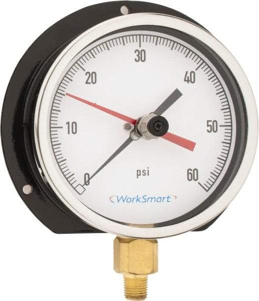 Value Collection - 4-1/2" Dial, 1/4 Thread, 0-60 Scale Range, Pressure Gauge - Lower Connection Mount, Accurate to 0.5% of Scale - Caliber Tooling