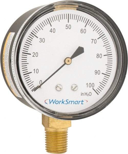 Value Collection - 2-1/2" Dial, 1/4 Thread, 0-100 Scale Range, Pressure Gauge - Lower Connection Mount, Accurate to 1.5% of Scale - Caliber Tooling