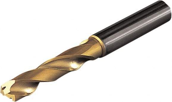 Seco - 8.8mm 140° Spiral Flute Solid Carbide Screw Machine Drill Bit - Multilayer TiAlN Finish, Right Hand Cut, 47mm Flute Length, 89mm OAL, Straight Shank, Through Coolant - Caliber Tooling