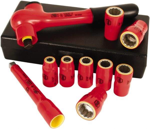 Wiha - 10 Piece 3/8" Drive Socket Set - 8 Points, 8mm to 19mm Range, Metric Measurement Standard - Caliber Tooling