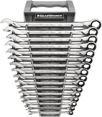 GearWrench - 16 Piece, 8mm to 24mm, 12 Point Combination Wrench Set - Metric Measurement Standard, Full Polish Chrome Finish - Caliber Tooling