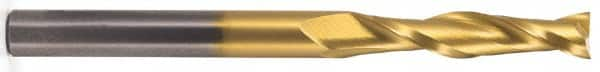 Atrax - 1", 2-1/4" LOC, 1" Shank Diam, 5" OAL, 2 Flute, Solid Carbide Square End Mill - Single End, TiN Finish, Spiral Flute, 30° Helix, Centercutting, Right Hand Cut - Caliber Tooling