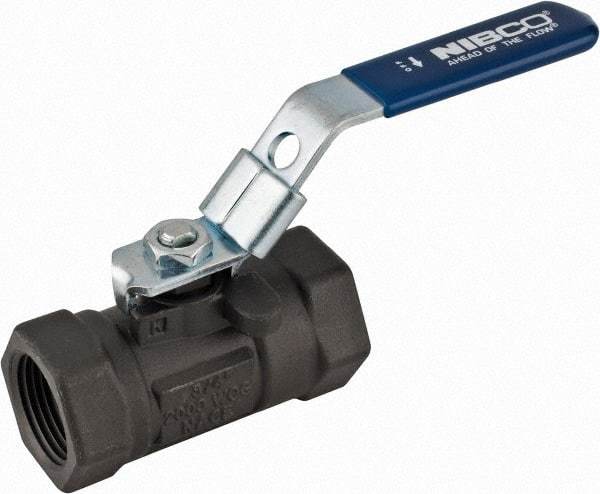 NIBCO - 3/4" Pipe, Reduced Port, Carbon Steel Fire Safe Ball Valve - 1 Piece, Inline - One Way Flow, FNPT x FNPT Ends, Locking Lever Handle, 2,000 WOG - Caliber Tooling