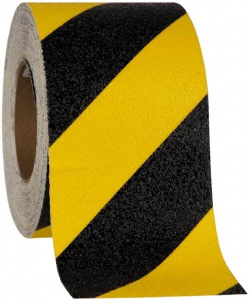 NMC - Black & Yellow Striped Anti-Slip Vinyl Tape - 4" Wide x 60' Long x 0.02" Thick, General Traffic - Caliber Tooling