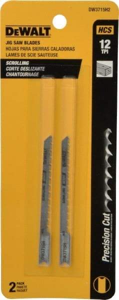 DeWALT - 3" Long, 12 Teeth per Inch, High Carbon Steel Jig Saw Blade - Toothed Edge, 1/4" Wide x 1/16" Thick, U-Shank - Caliber Tooling