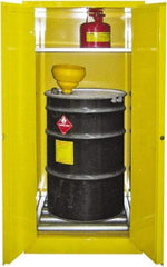 Securall Cabinets - 31" Wide x 31" Deep x 65" High, 18 Gauge Steel Vertical Drum Cabinet with 3 Point Key Lock - Yellow, Manual Closing Door, 1 Shelf, 1 Drum, Drum Rollers Included - Caliber Tooling