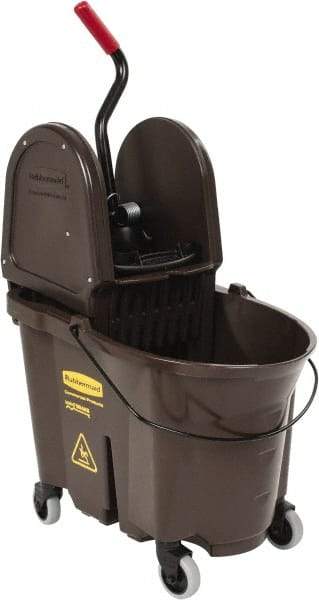 Rubbermaid - 35 Qt Plastic Bucket & Wringer - 20-1/8" Long x 36-1/2" High x 15-3/4" Wide, Brown - Caliber Tooling