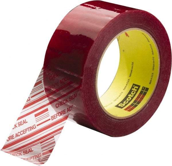 3M - 2" x 110 Yd Clear & Red Rubber Adhesive Sealing Tape - Polypropylene Film Backing, 1.9 mil Thick, 44 Lb Tensile Strength, Series 3779 - Caliber Tooling