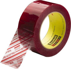 3M - 3" x 110 Yd Clear & Red Rubber Adhesive Sealing Tape - Polypropylene Film Backing, 1.9 mil Thick, 44 Lb Tensile Strength, Series 3779 - Caliber Tooling