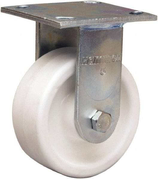 Hamilton - 5" Diam x 2" Wide x 7" OAH Top Plate Mount Rigid Caster - Polyolefin, Delrin Bearing, 4 x 4-1/2" Plate - Caliber Tooling