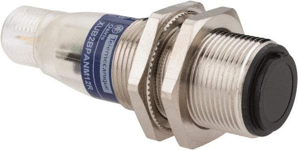 Telemecanique Sensors - 4 Pin M12 Connector, 15m Nominal Distance, Shock and Vibration Resistant, Through Beam Photoelectric Sensor - 12 to 24 VDC, 500 Hz, Nickel Plated Brass, 2.36 Inch Long x 0.71 Inch Wide - Caliber Tooling