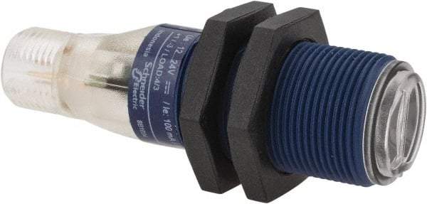 Telemecanique Sensors - 4 Pin M12 Connector, 0.1m Nominal Distance, Shock and Vibration Resistant, Diffused Photoelectric Sensor - 12 to 24 VDC, 500 Hz, PBT, 2.36 Inch Long x 0.71 Inch Wide - Caliber Tooling