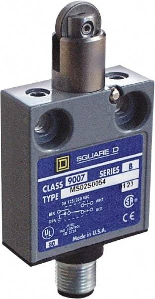 Square D - SPDT, NC/NO, Multiple VDC Levels, 4 Pin AC Micro Connector Terminal, Parallel Roller Plunger Actuator, General Purpose Limit Switch - 1, 2, 4, 6, 6P NEMA Rating, IP67 IPR Rating, 80 Ounce Operating Force - Caliber Tooling