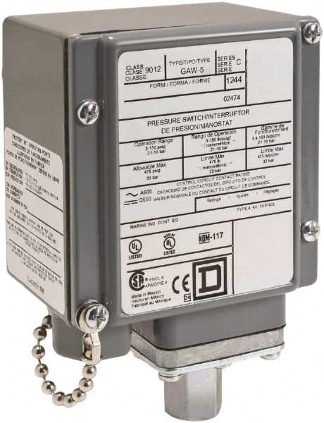 Square D - 4, 13 and 4X NEMA Rated, SPDT, 1 to 40 psi, Electromechanical Pressure and Level Switch - Exact Industrial Supply