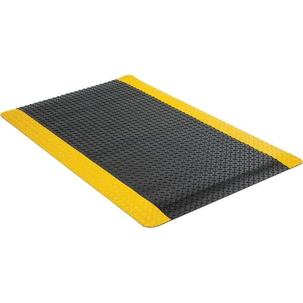 Wearwell - 5' Long x 3' Wide, Dry Environment, Anti-Fatigue Matting - Black with Yellow Borders, Vinyl with Urethane Sponge Base, Beveled on 4 Sides - Caliber Tooling