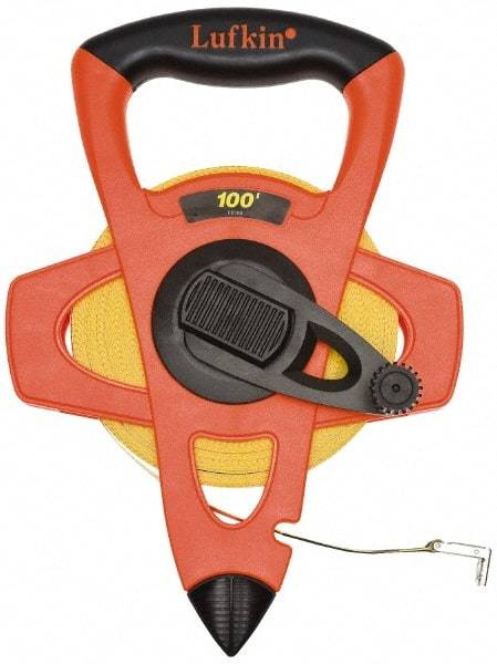 Lufkin - 300' x 3/4" Yellow Blade Tape Measure - 1/8" Graduation, C11 Graduation Style, Orange/Yellow/Black Case - Caliber Tooling