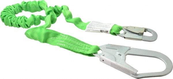 Miller - 6' Long, 310 Lb Capacity, 1 Leg Locking Snap Hook Harness Shock Absorbing Lanyard - 1" Diam, Polyester Webbing, Locking Rebar Hook Anchorage Connection - Caliber Tooling