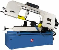 Rong Fu - 5 x 19" Max Capacity, Manual Variable Speed Pulley Horizontal Bandsaw - 30 to 120 & 98 to 363 SFPM Blade Speed, 220 Volts, 45°, 3 hp, 3 Phase - Caliber Tooling