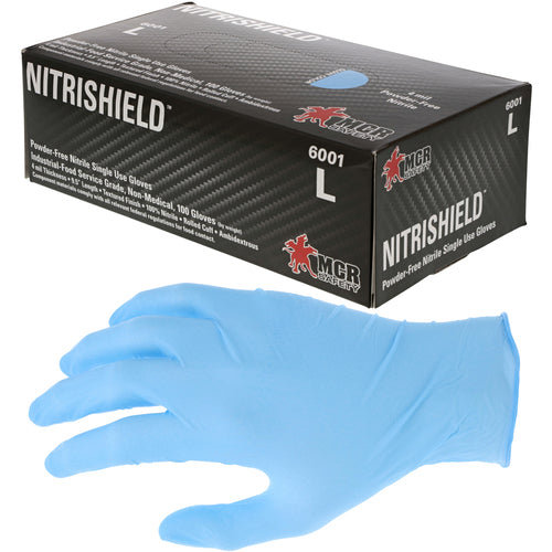 Durashield Gloves - 4 mil Nitrile Industry Standard Food Grade - Textured - Powder Free - Box of 100 - Size Large - Caliber Tooling