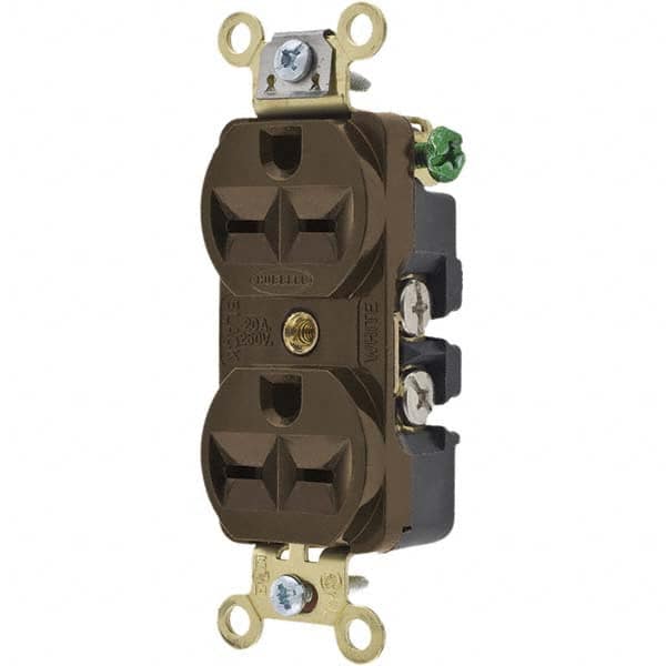 Hubbell Wiring Device-Kellems - 250 VAC 15A NEMA 6-15R Industrial Grade Brown Straight Blade Duplex Receptacle - Caliber Tooling