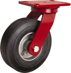 Hamilton - 8" Diam x 2" Wide, Rubber Swivel Caster - 500 Lb Capacity, Top Plate Mount, 4-1/2" x 6-1/2" Plate, Straight Roller Bearing - Caliber Tooling