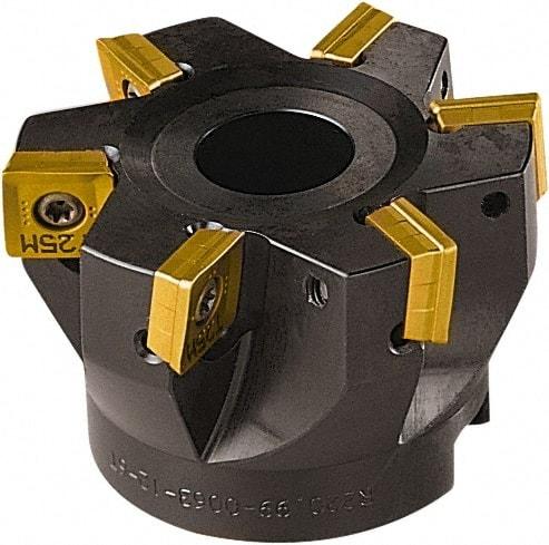 Seco - 6 Inserts, 63mm Cut Diam, 22mm Arbor Diam, 11mm Max Depth of Cut, Indexable Square-Shoulder Face Mill - 90° Lead Angle, 40mm High, SONX 1205 Insert Compatibility, Series Midi Square - Caliber Tooling