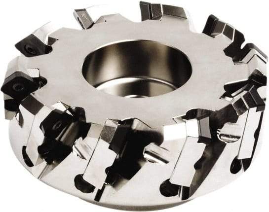 Seco - 112mm Cut Diam, 32mm Arbor Hole, 6mm Max Depth of Cut, 45° Indexable Chamfer & Angle Face Mill - 6 Inserts, SE.. 1204 Insert, Right Hand Cut, 6 Flutes, Series QuattroMill - Caliber Tooling