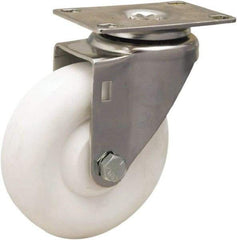 Hamilton - 4" Diam x 1-3/8" Wide x 5-1/8" OAH Top Plate Mount Swivel Caster - Polyolefin, 300 Lb Capacity, Plain Bore Bearing, 2-3/8 x 3-5/8" Plate - Caliber Tooling