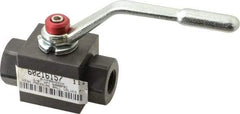 Parker - 3/8" Pipe, Carbon Steel Standard Ball Valve - Inline - Two Way Flow, FNPT x FNPT Ends, Lever Handle, 7,500 WOG - Caliber Tooling