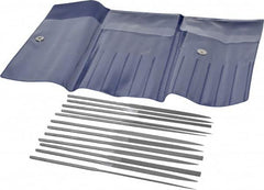 Grobet - 12 Piece Swiss Pattern File Set - 5-1/2" Long, 2 Coarseness, Set Includes Barrette, Crossing, Equalling, Half Round, Knife, Marking, Round, Round Edge Joint, Slitting, Square, Three Square, Warding - Caliber Tooling