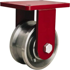 Hamilton - 5" Diam x 3" Wide x 8" OAH Top Plate Mount Rigid Caster - Iron, 5,000 Lb Capacity, Tapered Roller Bearing, 6-1/2 x 7-1/2" Plate - Caliber Tooling