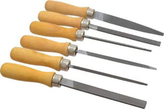 Nicholson - 6 Piece American Pattern File Set - 4" Long, Bastard Coarseness, Set Includes Half Round, Hand, Round, Slim Taper, Square, Warding - Caliber Tooling