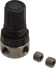 Parker - 1/4 NPT Port, 12 CFM, Stainless Steel Miniature Regulator - 0 to 125 psi Range, 300 Max psi Supply Pressure, 1/4" Gauge Port Thread, 1.56" Wide x 3.06" High - Caliber Tooling