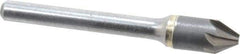 Made in USA - 3/8" Head Diam, 1/4" Shank Diam, 6 Flute 60° Solid Carbide Countersink - Bright Finish, 2-1/2" OAL, 1/8" Nose Diam, Single End, Straight Shank, Right Hand Cut - Caliber Tooling