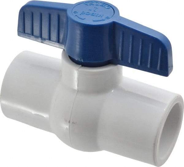 NIBCO - 1" Pipe, Standard Port, PVC Miniature Ball Valve - 1 Piece, Inline - One Way Flow, Solvent x Solvent Ends, Tee Handle, 150 WOG - Caliber Tooling