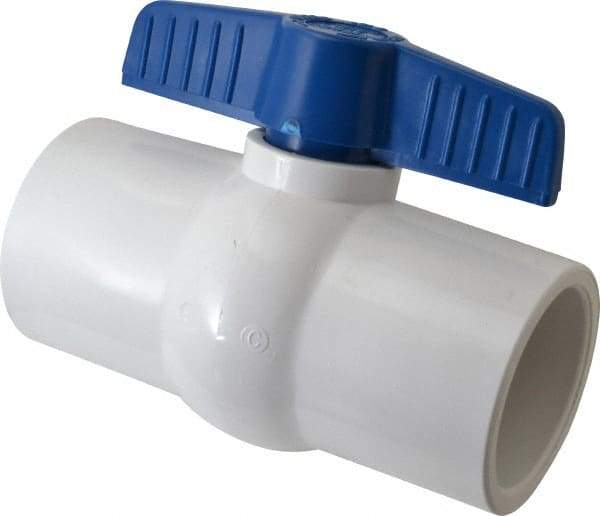 NIBCO - 2-1/2" Pipe, Standard Port, PVC Miniature Ball Valve - 1 Piece, Inline - One Way Flow, Solvent x Solvent Ends, Tee Handle, 150 WOG - Caliber Tooling