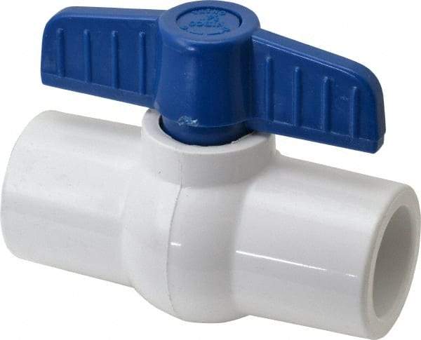 NIBCO - 3/4" Pipe, Standard Port, PVC Miniature Ball Valve - 1 Piece, Inline - One Way Flow, Solvent x Solvent Ends, Tee Handle, 150 WOG - Caliber Tooling